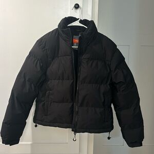 Black Insulated Puffer Jacket with Hoodie
